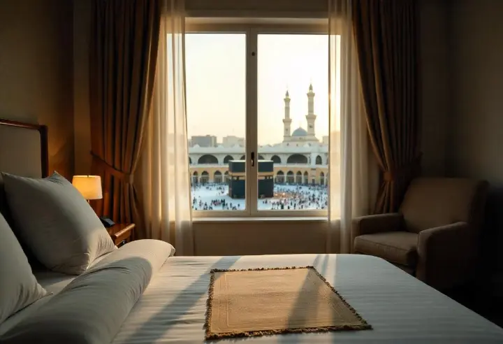 Simple but comfortable hotel room near Kaaba, showing affordability without losing comfort”